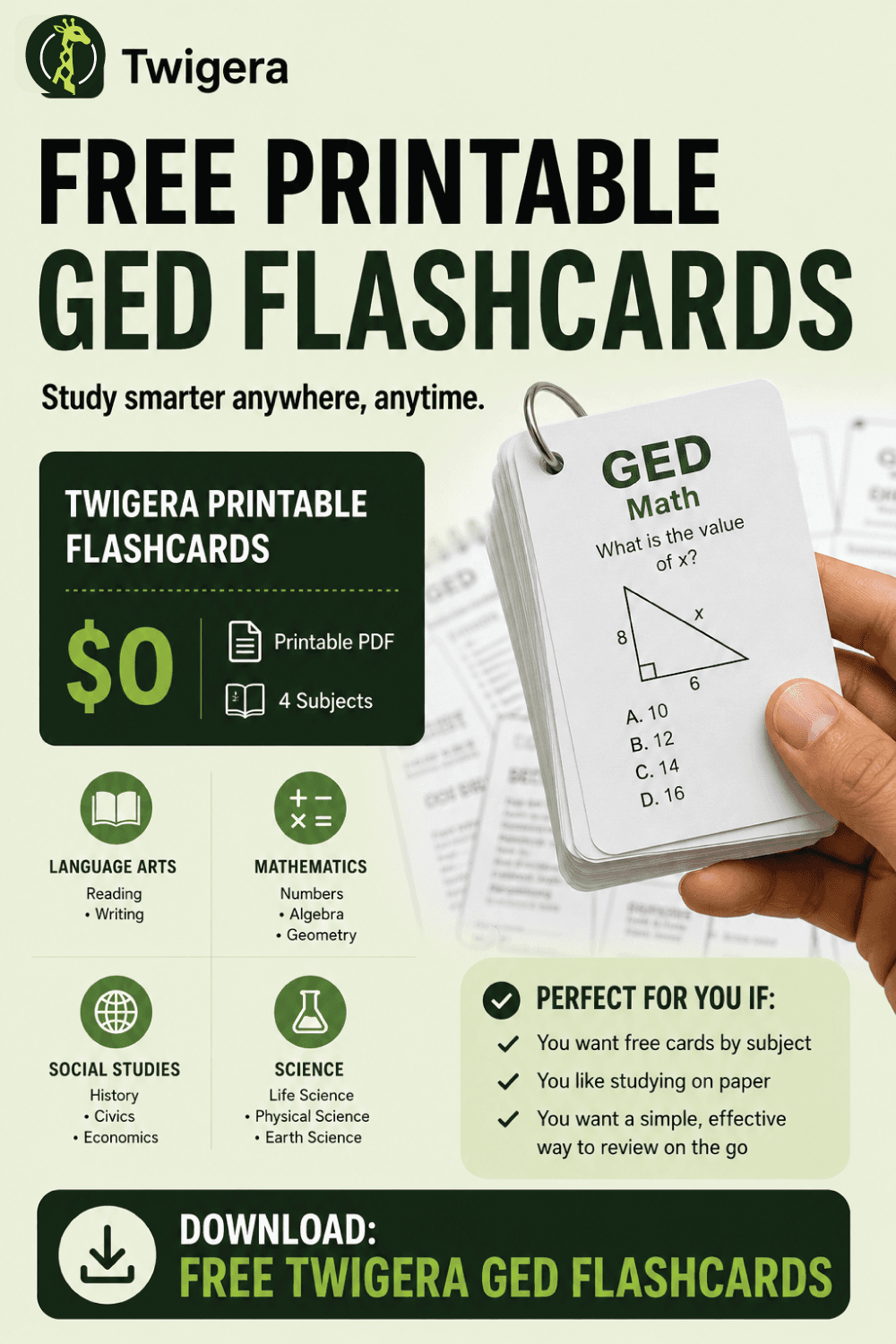 Pin: Free Printable GED Flashcards 2026 (One Set Per Subject)
