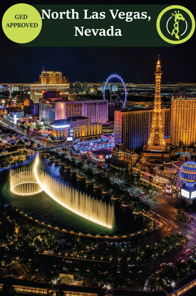 The Las Vegas skyline at dusk with the desert mountains beyond.