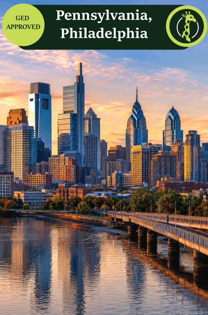 The Philadelphia skyline at dusk over the Schuylkill River.