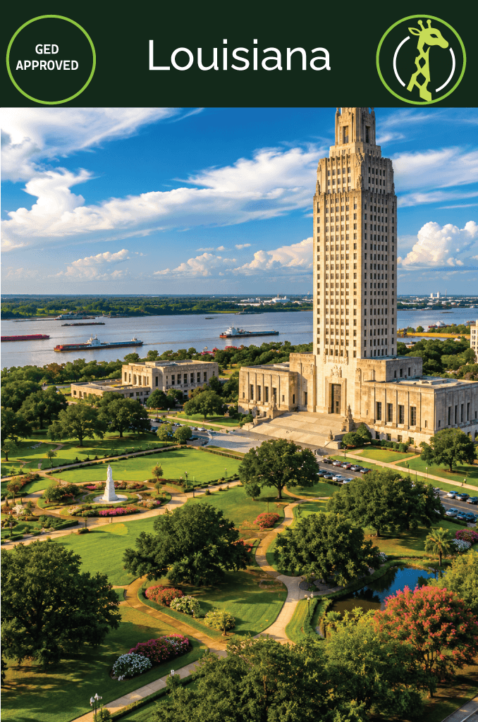 The New Orleans skyline at dusk over the Mississippi River.